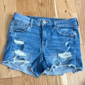 American Eagle Next Level Stretch Distressed Blue Denim Shorts